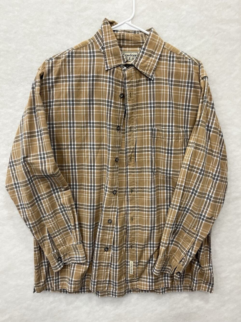 U.S. Expedition Mens L Plaid Button Front Shirt Brown Cotton Outdoor